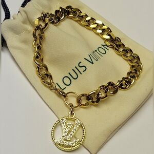 Cuban Link 18k Gold Plated Bracelet, Louis Vuitton Zipper Pull